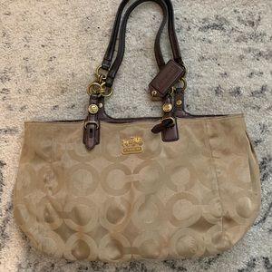 Mia Op Art Sateen Leather Beige Brown Satin Tote